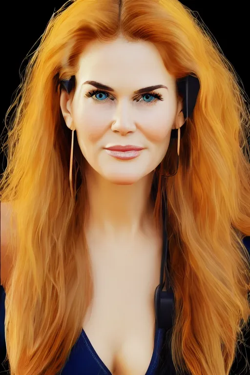 Prompt: mix of beautiful young maria shriver, mariel hemmingway, brooke shields, nicole kidman and elle macpherson as a zumba instructor, thin lips, hair tied up in a pony tail, dark blonde hair, colorful, artstation, cgsociety