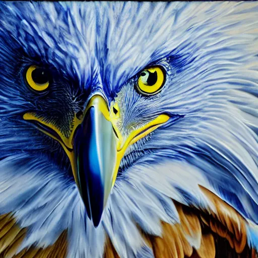 Image similar to blue spectral eagle, oil on canvas, hyperrealism, photo realistic, high detail, cinematic, masterpiece, intricate, centered