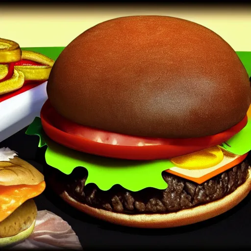 Image similar to a hamburger with spider legs. photorealism.