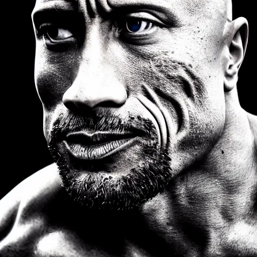 Image similar to Portrait photography of Dwayne Johnson cyborg