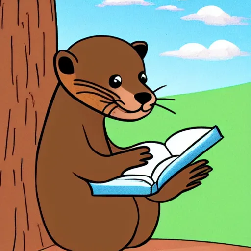 Image similar to A cute cartoon otter reading a book