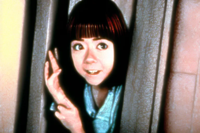 Prompt: cute young alyson hannigan with short hairs in japanese horror movie
