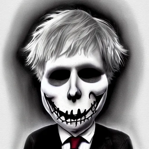 Prompt: grunge drawing of Boris Johnson in the style of jack skellington and Jacob Shaw,creepy, surreal, trending on artstation