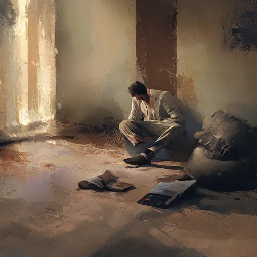 Image similar to a depressed man in a happy world, heavenly, beautiful, craig mullins