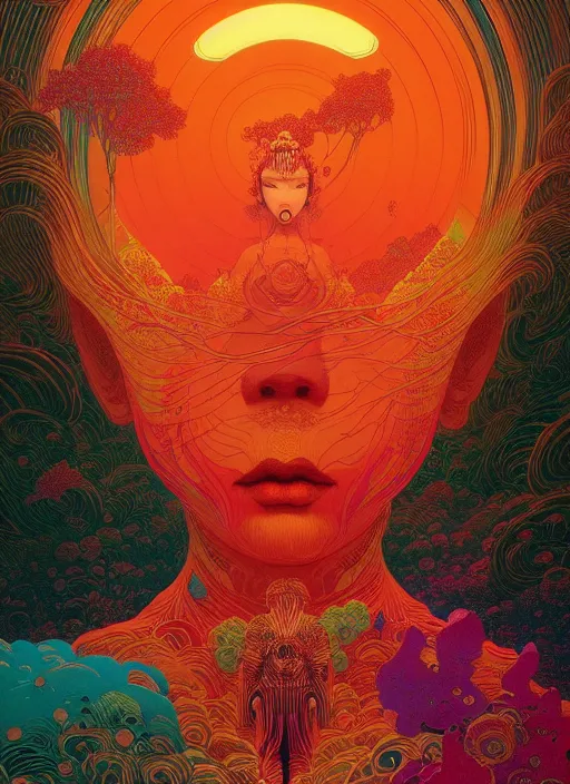 Prompt: prompt! dream symmetry!! stunning portrait of vietnamese myth!! by victo ngai, kilian eng vibrant colours, dynamic lighting, digital art, winning award masterpiece, fantastically beautiful, illustration, aesthetically inspired by beksinski and dan mumford, trending on artstation, art by greg rutkowski, 8 k