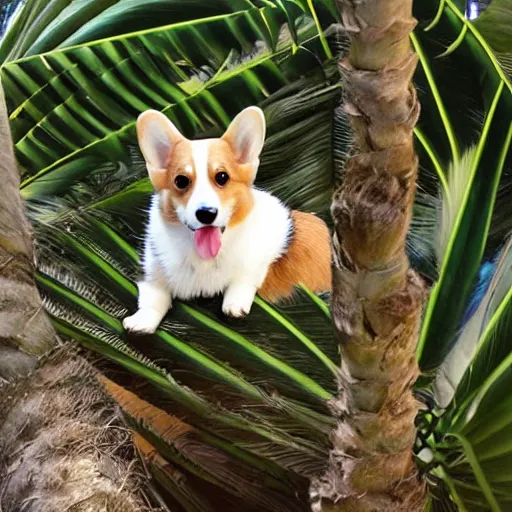 Prompt: corgi in a palm tree