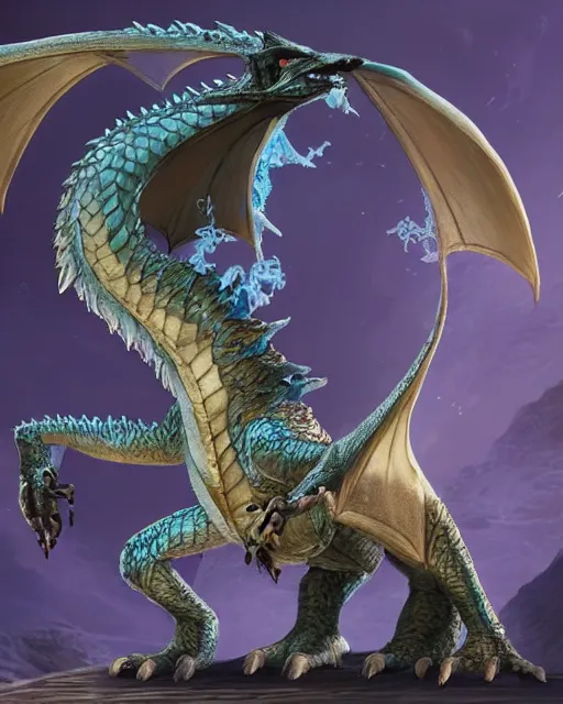 Image similar to An ice dragon, dungeons and dragons, blizzard entertainment, industrial light and magic, pixar