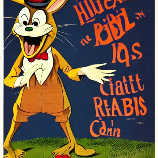 Image similar to A extremely highly detailed majestic hi-res beautiful, highly detailed portrait of a scary terrifying creepy cartoon rabbit standing up wearing pants and a shirt in the style of 1960's Walt Disney animation