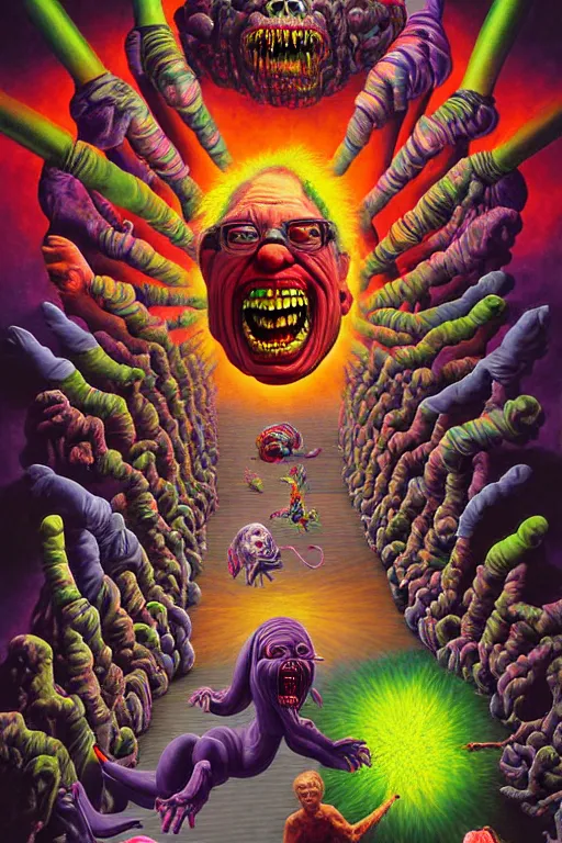 Image similar to a hyperrealistic painting of the epic final boss fight against mega grandma, cinematic horror by chris cunningham, lisa frank, richard corben, highly detailed, vivid color,