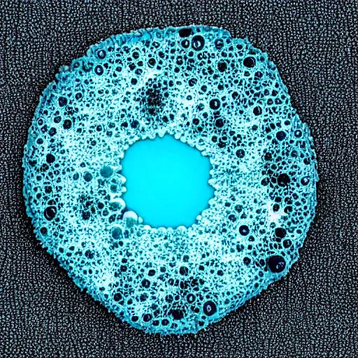 Image similar to microscopic petri dish photo of a transparent sectioned cobalt blue - green flagellated bacteria, aeruginosa, microscopic photo, macro, dark black background, fluids inside
