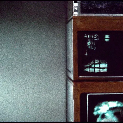 Image similar to ((((Bjork)))) !!!!!!!!!!climbing out of a TV!!!!!!!!!!!, J-horror, film still