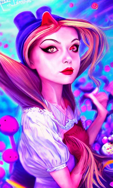 Prompt: alice from alice in wonder land, portrait, sharp focus, digital art, trippy, concept art, dynamic lighting, art by emylie boivin, rossdraws