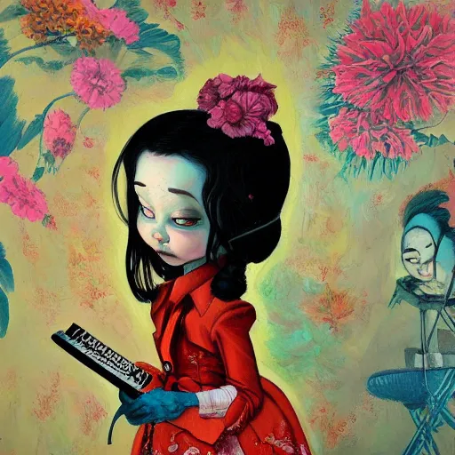 Prompt: a painting in the style of kim jung gi and in the style of mark ryden.