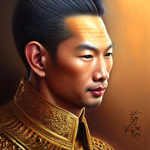 Image similar to pretty asian male as king ramkhamhaeng, intricate, highly detailed, centered, digital painting, artstation, concept art, smooth, sharp focus, illustration, artgerm, tomasz alen kopera, peter mohrbacher, donato giancola, joseph christian leyendecker, wlop, boris vallejo