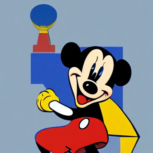 Prompt: cubism style depiction of mickey mouse winning a gold medal