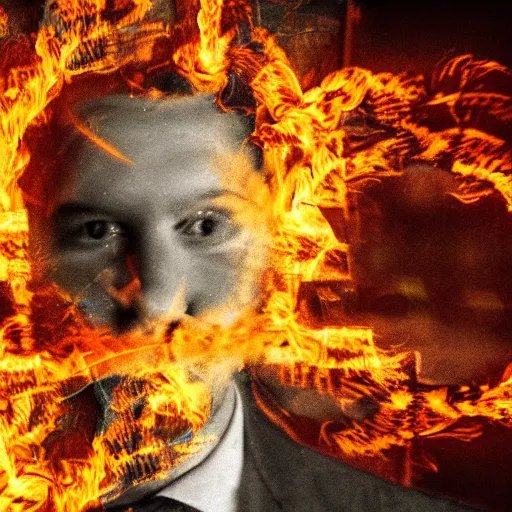 Prompt: a man in fire, Double exposure.