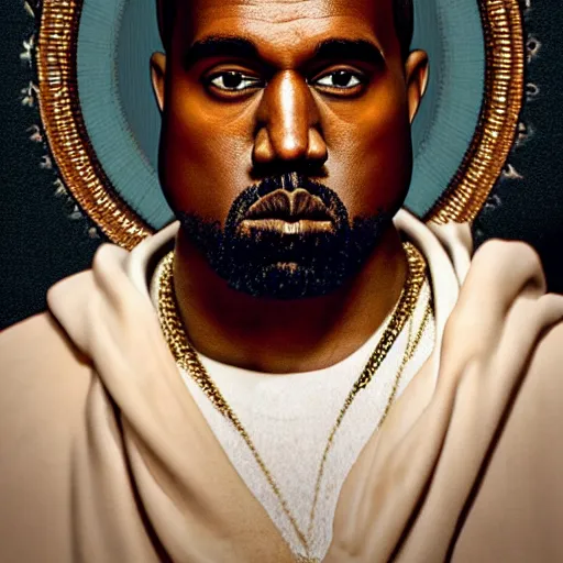 Image similar to kanye west as jesus, Cinematic, Portrait, Ultra-HD, Beautiful Lighting, insanely detailed and intricate, hypermaximalist, elegant, ornate, hyper realistic, super detailed