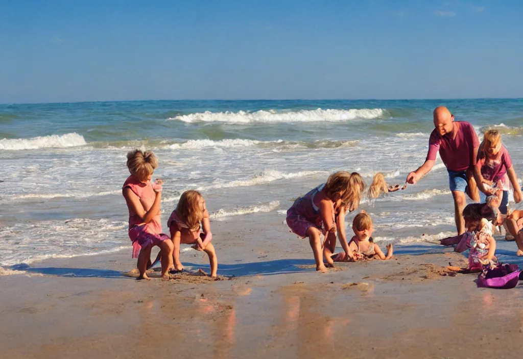 Image similar to a family at the beach playing in the sand