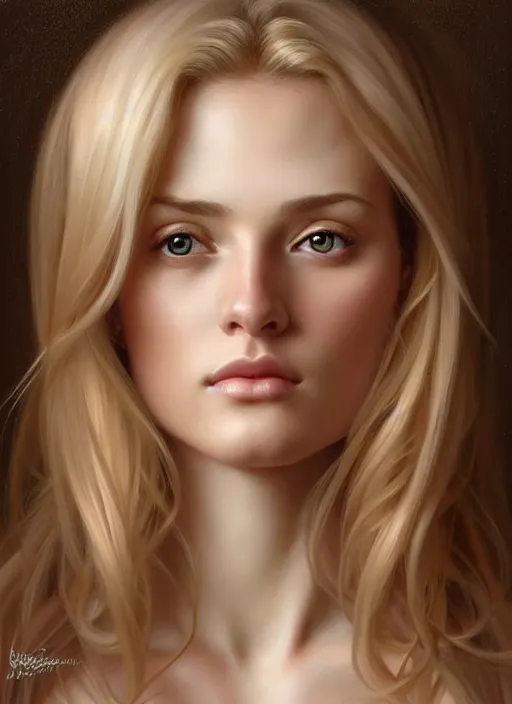 Image similar to face of feminine perfection!! concept art portrait of young wife blessed by god with ever - increasing physical mental perfection, blonde, symmetrical! intricate, sensual features, highly detailed, biblical!! holy perfection!! digital painting, artstation, smooth, sharp focus, illustration, art by artgerm and greg rutkowski and alphonse mucha