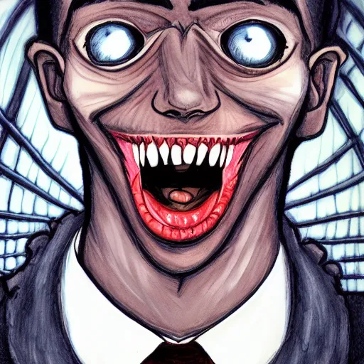 Image similar to a detailed portrait of Dwanye Johnson as a vampire in the style junji ito