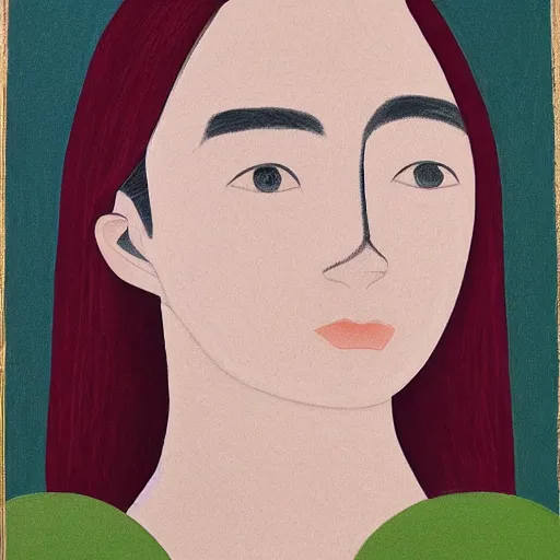 Prompt: professional painting of Elle Fanning in the style of Will Barnet, head and shoulders portrait, symmetrical facial features, smooth, sharp focus, illustration, intricate, stormy weather, extremely detailed masterpiece,