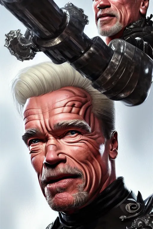 Prompt: arnold schwarzenegger with white hair and beard as a member of the teutonic order, fantasy, intricate, elegant, artstation, concept art, smooth, sharp focus by huang guangjian and gil elvgren and sachin teng, 8 k