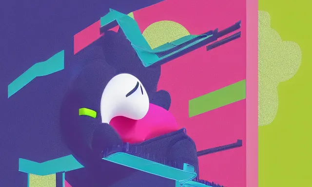 Image similar to Japan sightseeing, a poster design for a contemporary graphic design exhibition, by KAWS, open negative space, clean color and neon fluorescent airbrush accents typographic graphic design volumetric octane render