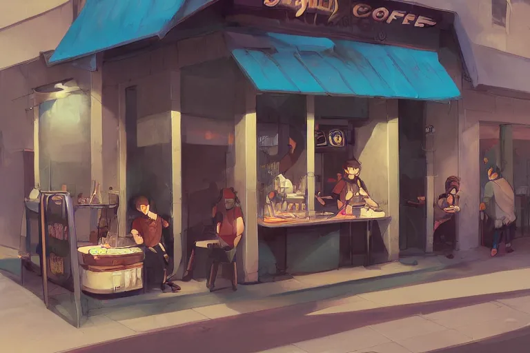 Image similar to street coffee shop, by loish trending on artstation deviantart