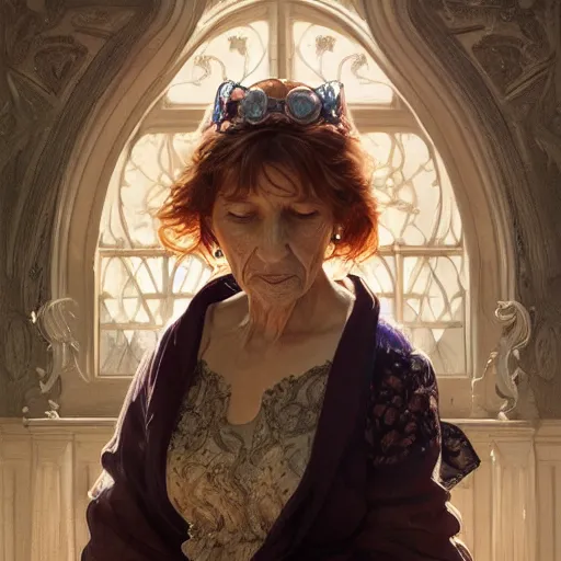 Prompt: ultra realistic illustration, bella thorne as old lady, intricate, elegant, highly detailed, digital painting, artstation, concept art, smooth, sharp focus, illustration, art by artgerm and greg rutkowski and alphonse mucha