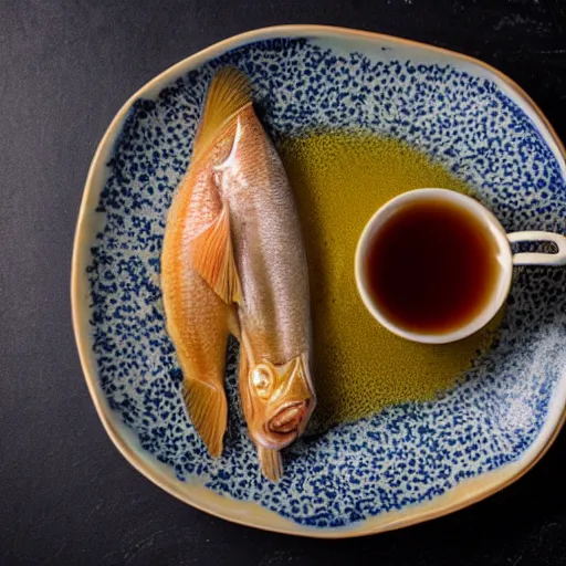 Image similar to a cup of fish tea, stock photo, food photography