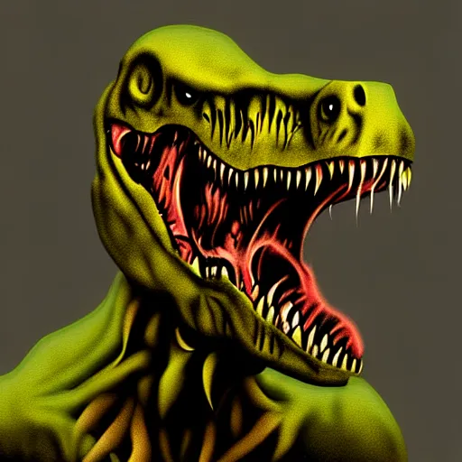 Image similar to T-rex zombie, matte painting, digital art