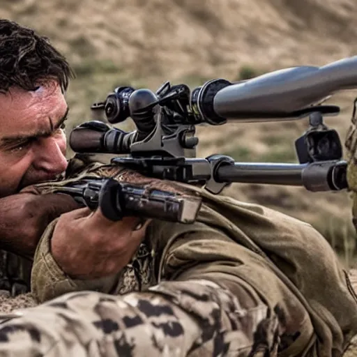 Image similar to kurdish ypg sniper in a movie directed by christopher nolan, movie still frame, promotional image, imax 7 0 mm footage, 8 k uhd