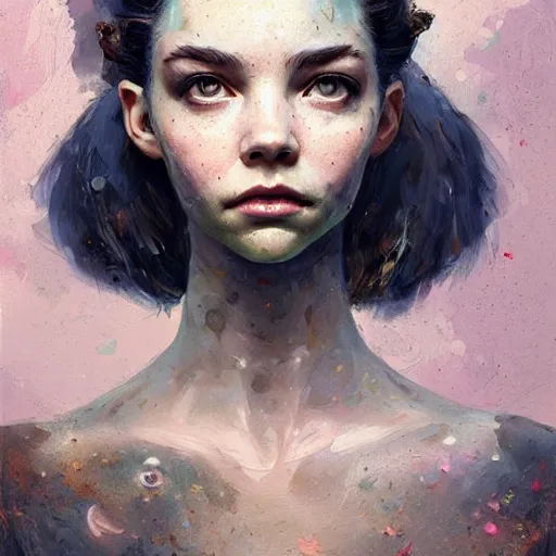 Prompt: expressive oil painting, alien dark fae girlboss based on jennifer connelly mixed with anya taylor - joy, bumpy mottled skin, big black feathered wings instead of arms, body horror, by yoshitaka amano, by greg rutkowski, by jeremy lipkinng, by artgerm, digital art, octane render