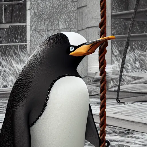 Prompt: realistic penguin sitting on a huge swing, hyper detailed, trending on artstation