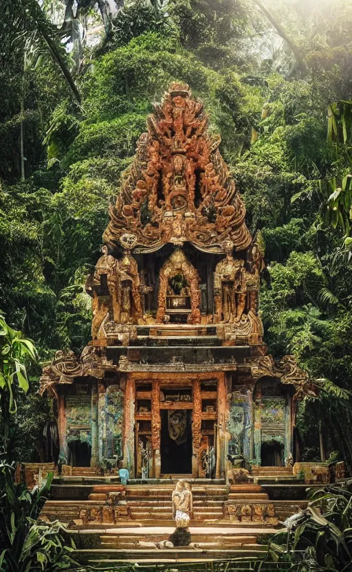 Prompt: a huge magical temple in the middle of a jungle, epic lighting, epic composition ,marble shrine