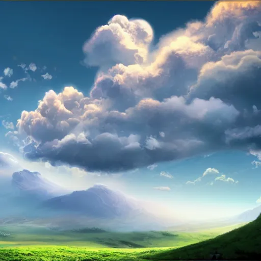 Image similar to peaceful puffy clouds, matte painting, concept art, 4k