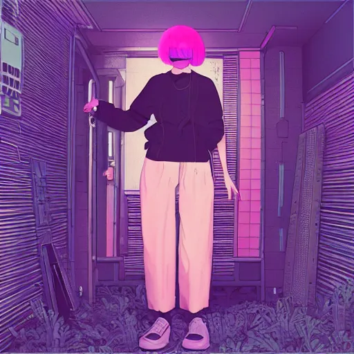 Image similar to lofi vaporwave retro futurism album artwork underground unknown lonely girl