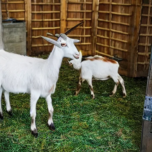 Prompt: a goat farm in your five star hotel room