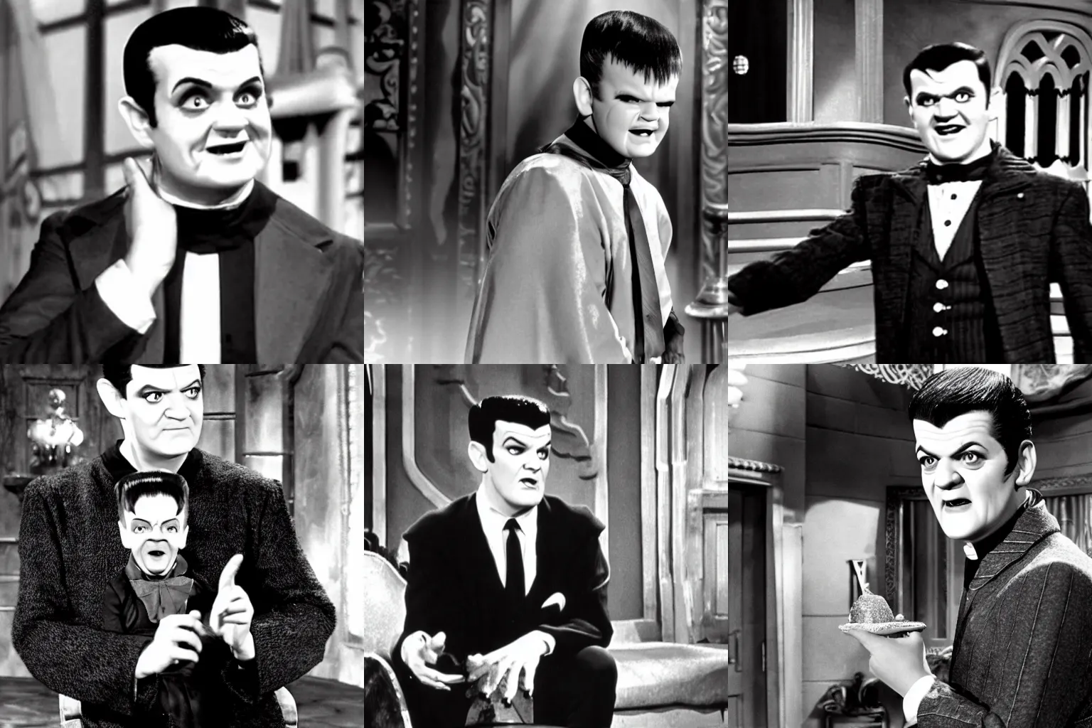 Prompt: TV still of Tom Hannks as Eddie Munster in The Munsters (1964)