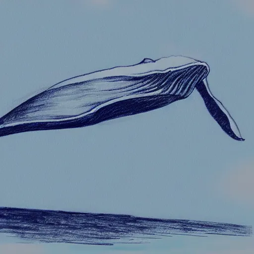 Image similar to a sketch of a flying whale