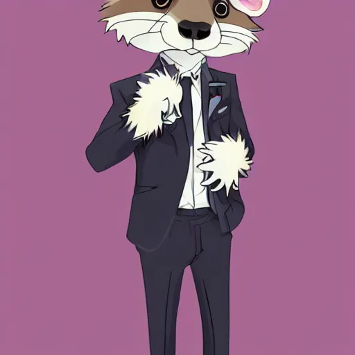 Image similar to furry ferret, anime style, formal suit