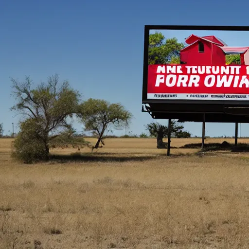 Prompt: a billboard in rural texas