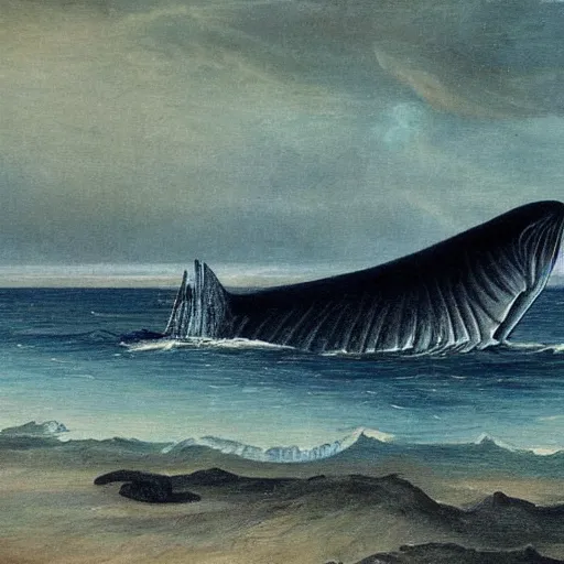 Prompt: whaling expedition 1800s ocean maritime melancholy oil on canvas