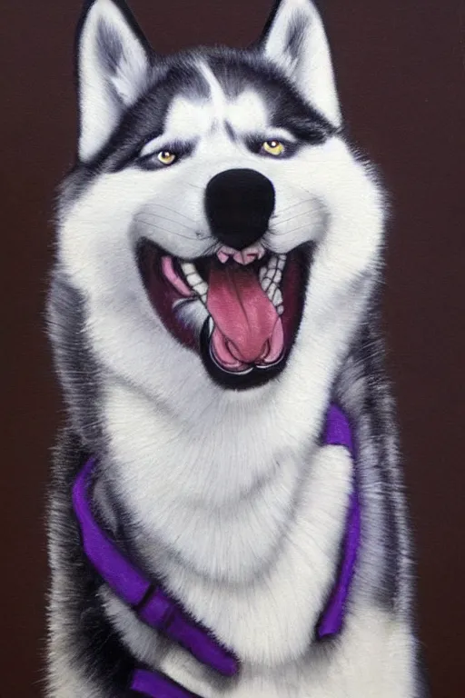 Image similar to a character design of a husky wearing a white vest, portrait painting, furry, anime