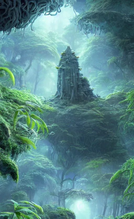 Image similar to microscopic tardigrade, microbiology, magical forest, ruins, civilization, vegetation, mayan, futuristic, sharp focus, electric, backlight, furry, soft, concept art, intricate details, highly detailed, photorealistic, disney pixar, james gilleard, moebius, print, iridescent, global illumination, anime, game art