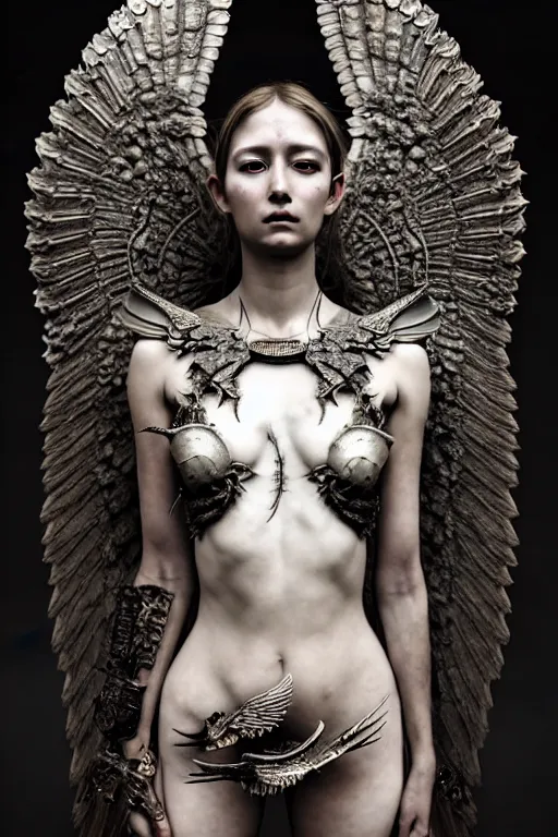 Prompt: warrior princess, intricate armor, intricate wings, young, beautiful, woman, full - body, realistic portrait, ethereal, soft clean focus, art by emil melmoth, gustave dore, craig mullins, yoji shinkawa, art germ, pete morbacher, david lynch, hyper detailed, high detail, artstation, hyperrealistic, unreal engine 5, ravens
