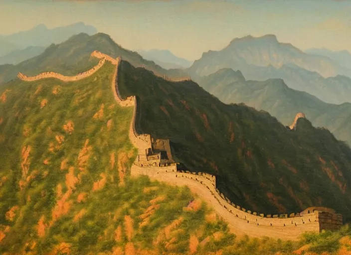 Prompt: the great chinese wall in the style of hudson river school of art, oil on canvas