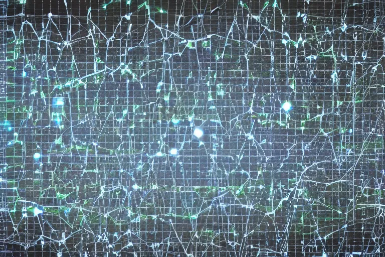 Image similar to dark closeup view of a cave system made out of multiple overlays of simple clean scientific data visualized on top of each other, bar charts, plexus, thick squares and large arrows, waveforms on top of square charts, gaps and pauses, space molecules, radio signals, negative space