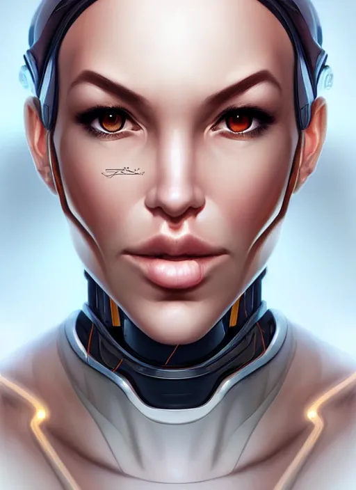 Image similar to portrait of a cyborg woman by Artgerm, open mouth!!! (((((face turns left))))) (((((face turns right))))), open eyes , biomechanical, hyper detailled, trending on artstation