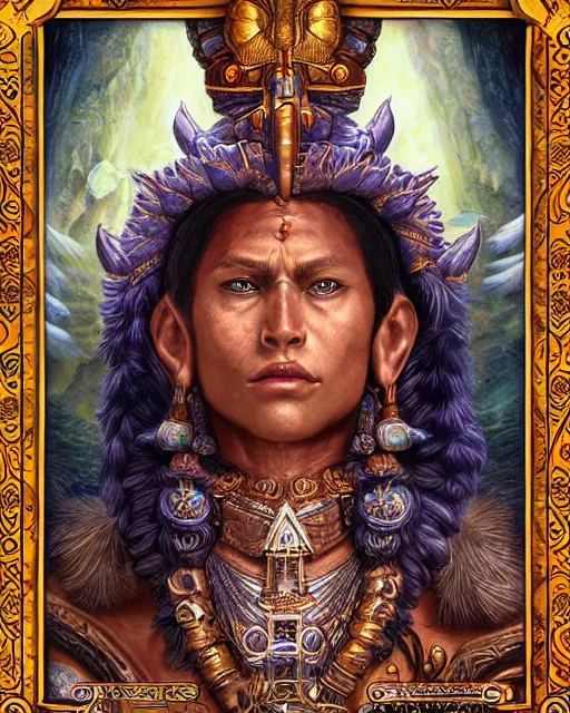 Prompt: digital painting of itzamna, mayan ruler of heaven by filipe pagliuso and justin gerard, symmetric, fantasy, highly detailed, realistic, intricate, portrait, sharp focus, tarot card